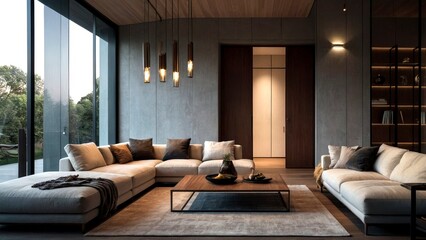 Modern Minimalistic Interior with Two Contrasting Doors, Stylish Design, Contemporary Aesthetics, Elegant Space, Architectural Features, Home Decor Inspiration, Interior Design Ideas, Sleek Lines