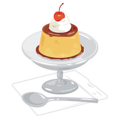 皿に盛られた喫茶店のプリン