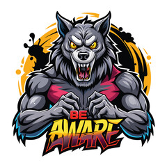 aggressive grey wolf head mascot logo