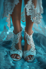 Close-Up of Woman's Feet in Lace-Patterned High Heels 