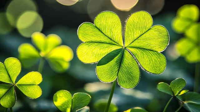 Four Leaf Clover in Sunlight, shamrock, lucky clover, good luck, green, leaves
