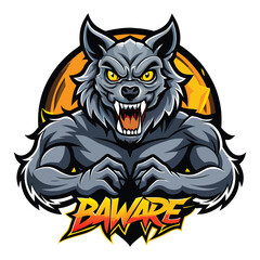 aggressive grey wolf head mascot logo