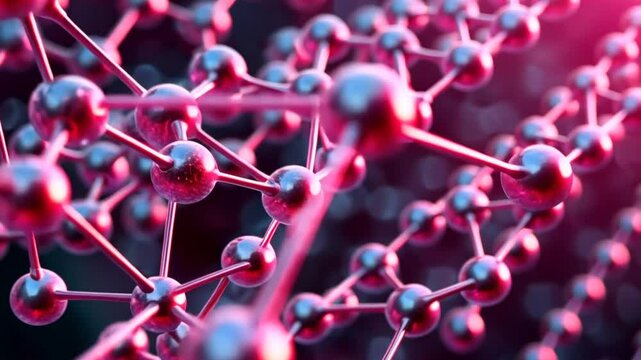 This detailed representation illustrates various atoms linked by bonds, demonstrating molecular structures vividly highlighted against a dark background, focusing on science and chemistry