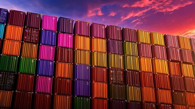 Colorful Shipping Containers at Sunset, cargo containers, freight containers, intermodal containers, logistics, transportation