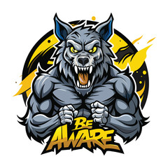 aggressive grey wolf head mascot logo