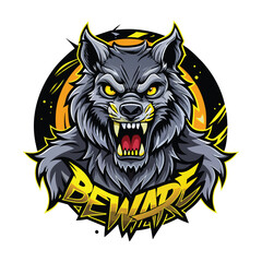 aggressive grey wolf head mascot logo