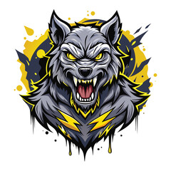 aggressive grey wolf head mascot logo