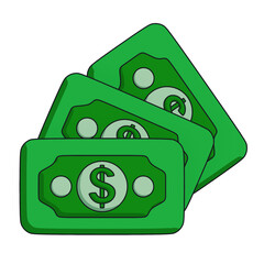 Dollars With Toon Shader Style 3D Illustration Isolated Transparent Background