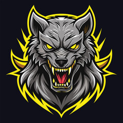 aggressive grey wolf head mascot logo