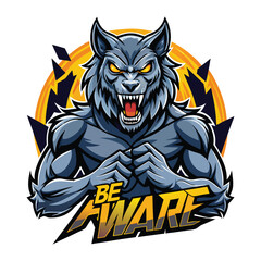 aggressive grey wolf head mascot logo