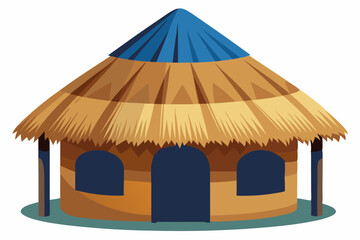 , Isolated thatched hut vector art illustration 