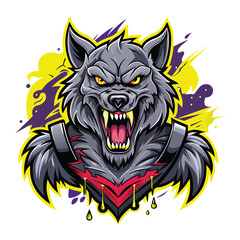 aggressive grey wolf head mascot logo