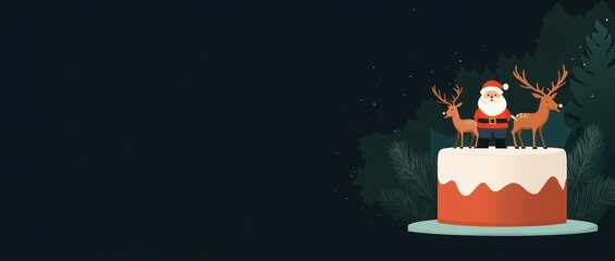 Obraz premium Christmas cake with reindeer and Santa flat design front view North Pole theme Split-complementary color scheme