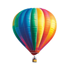 Fototapeta premium A vibrant hot air balloon rises majestically into the clear blue sky, showcasing its colorful panels during a sunny afternoon adventure
