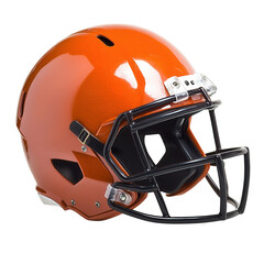 Fototapeta premium Orange football helmet on a white isolated background for sports equipment imagery. transparent background