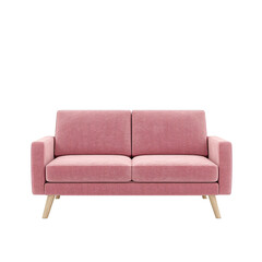 Fototapeta premium Stylish pink two-seater sofa with wooden legs on a transparent background ideal for modern home decor presentations