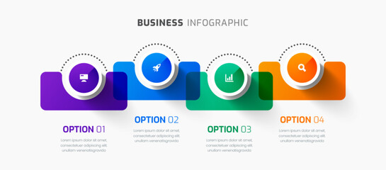 Business Infographic Template with Abstract Label, Icon and 4 Option. Suitable for Process Diagram, Presentations, Workflow Layout, Banner, Flow Chart, Infographic.