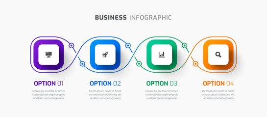 Business Infographic Template with Square Label, Icon and 4 Option. Suitable for Process Diagram, Presentations, Workflow Layout, Banner, Flow Chart, Infographic.