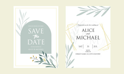 Obraz premium Elegant greenery on wedding invitation card template