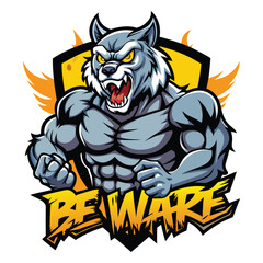 aggressive grey wolf head mascot logo