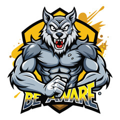 aggressive grey wolf head mascot logo