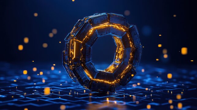 Golden Glowing Hexagonal Digital Futurism Banner