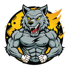 aggressive grey wolf head mascot logo