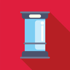 Futuristic phone booth casting long shadow on red background, ideal for communication and technology concepts