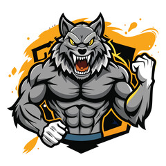 aggressive grey wolf head mascot logo