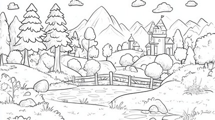 Obraz premium Design a children's coloring page with playful, detailed scenes that spark creativity and exploration. Include clear, easy-to-color outlines and fun, educational themes to engage young imaginations.