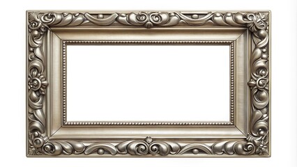 Wide-angle silver metallic frame with copy space isolated on white