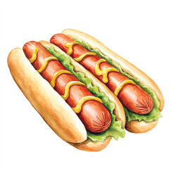 Hotdog watercolor clipart illustration