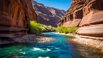 A dramatic river trekking route through a narrow canyon.