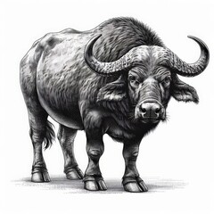 a buffalo, sketch engraving  illustration. Scratch board imitation. Black and white image.