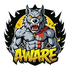 aggressive grey wolf head mascot logo