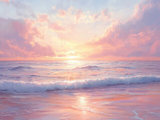 Obraz premium A tranquil sunset with gentle tones enveloping the sky in a calming embrace.