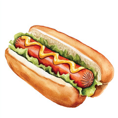 Hotdog watercolor clipart illustration