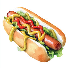 Hotdog watercolor clipart illustration