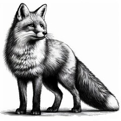 Obraz premium a fox full body, sketch engraving illustration. Scratch board imitation. Black and white image
