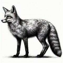 Fototapeta premium a fox full body, sketch engraving illustration. Scratch board imitation. Black and white image