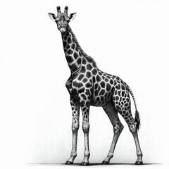 Naklejka premium a giraffe full body, sketch engraving illustration. Scratch board imitation. Black and white image.