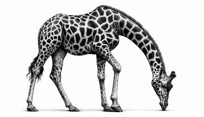 Fototapeta premium a giraffe full body, sketch engraving illustration. Scratch board imitation. Black and white image.
