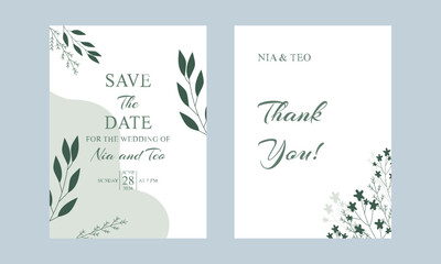 Elegant greenery on wedding invitation card template