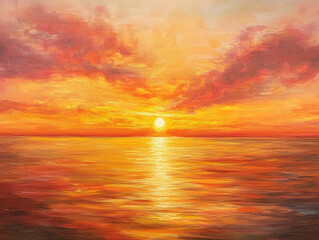 Fototapeta premium A captivating sunset mirrored in tranquil waters, where colors blend harmoniously.