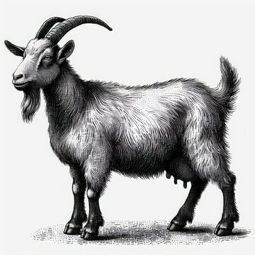 recommend clip art: a goat, sketch engraving  illustration. Scratch board imitation. Black and white image.
