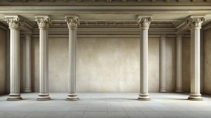 Naklejka premium Tall Roman columns on historic building, empty space