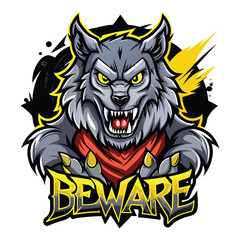 aggressive grey wolf head mascot logo
