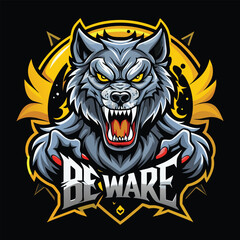 aggressive grey wolf head mascot logo