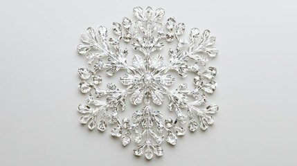 Fototapeta premium Top view of large, isolated snowflake on clear background with copy space
