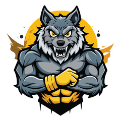 aggressive grey wolf head mascot logo